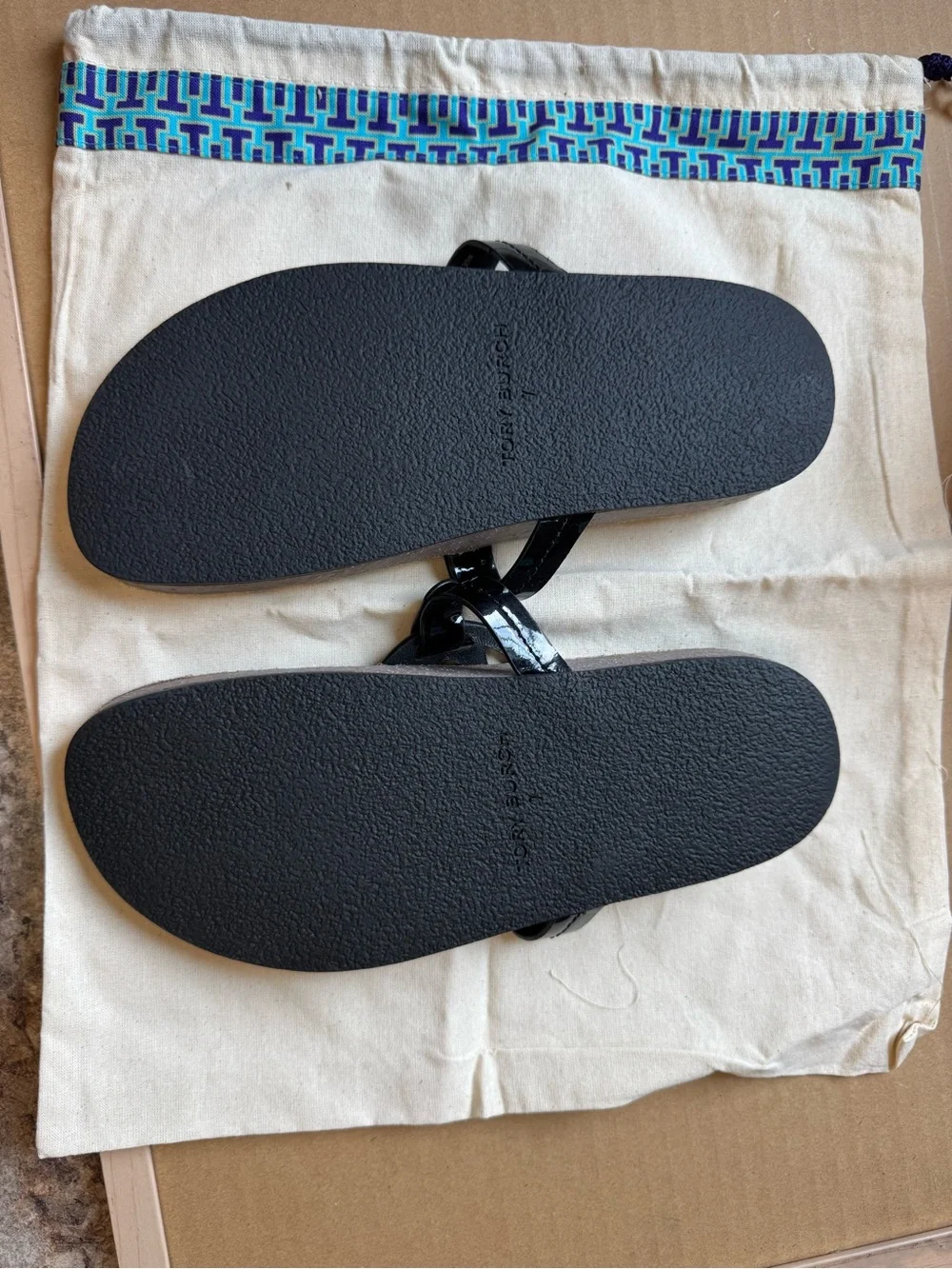 Tory Burch Black Patent Miller Cloud Sandals